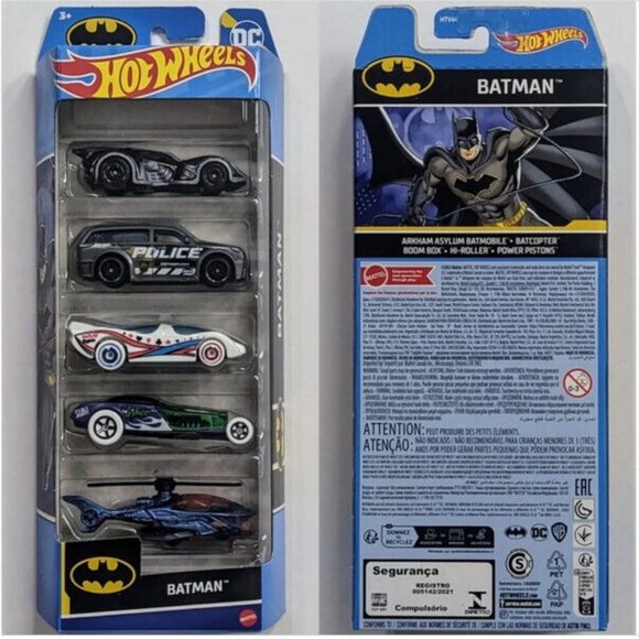 Hot Wheels Batman 5 Pack Arkham Batmobile Batcopter Boom Box Power Pistons HTV44 - Picture 1 of 3